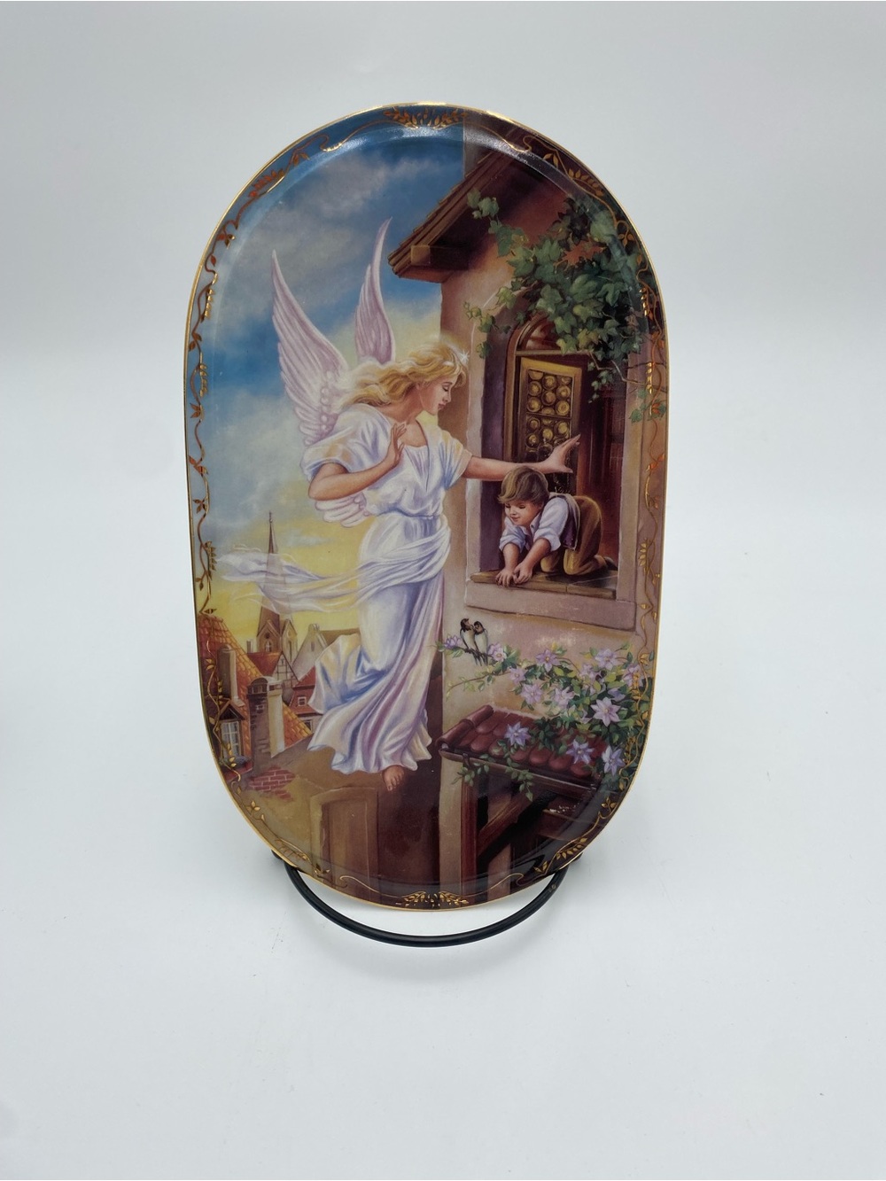 Vintage Guardian Angel Plate 1995 German Oval Porcelain Collectors Plate